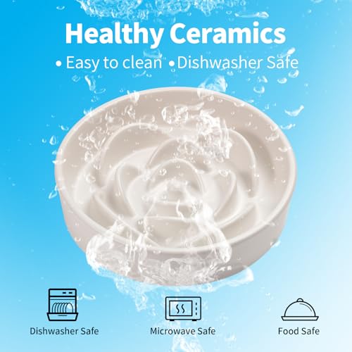 White Ceramic Slow Feeder Dog Bowl for Small and Medium Breeds (6.1 In White Slow Feeder Bowl / White)