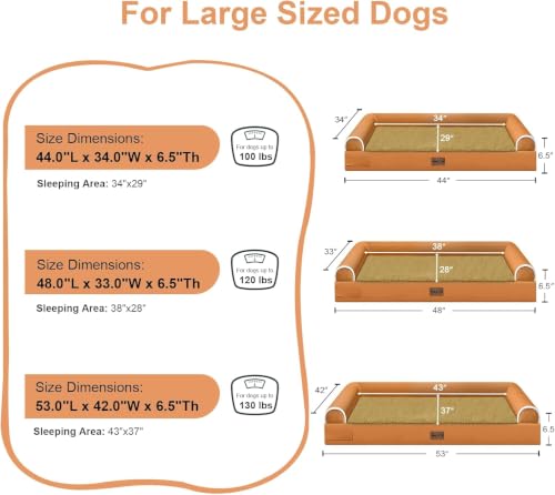 Orthopedic Dog Bed for Jumbo Dogs (Orange / 53.0"L x 42.0"W x 6.5"Th)
