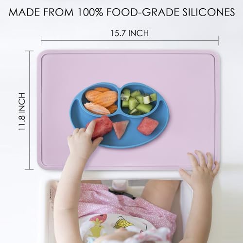 Silicone Placemats with Raised Edges for Kids (09-purple / 15.7"L x 11.8"W)