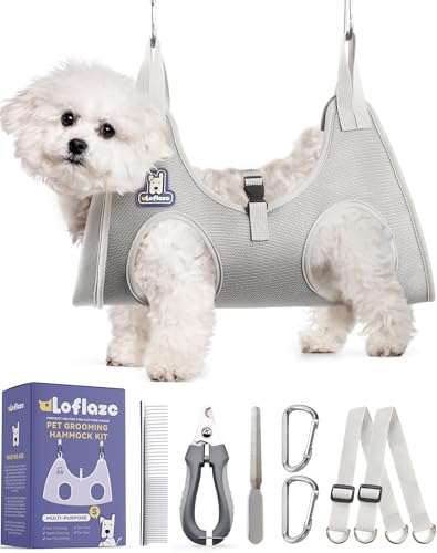 Dog Grooming Hammock Harness for Dogs & Cats with Pet Nail Clipper Trimmer (S ( Legs Distance : 5-12 " / Max W：30lb ) / Grey)