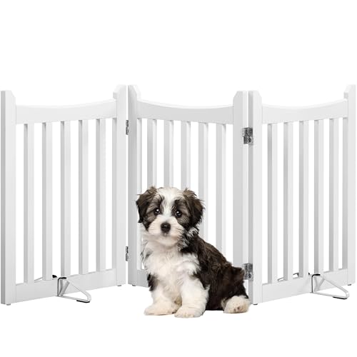 Freestanding Wooden Dog Gate (White / 60″ W × 24″ H)