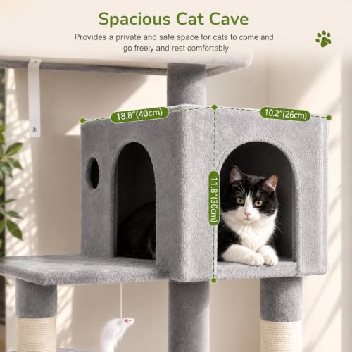 Cat Tree Tower with Scratching Post for Indoor Cats (Light Grey / L)