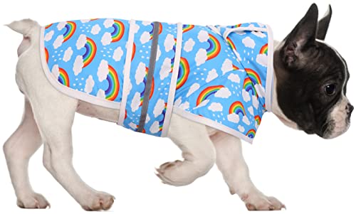 Dog Raincoat with Hood & Leash Hole S (Small / Rainbows)