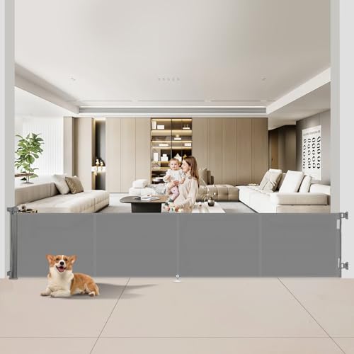 200 inch Reinforced Retractable Baby Gates 37 inch Tall (Gray / 37" Tall x 200" Wide)