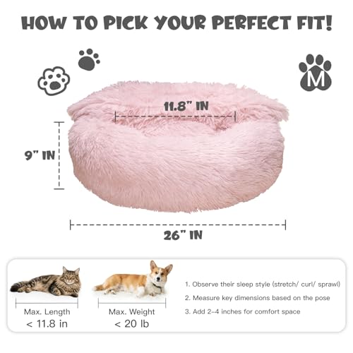 26in Covered Medium Dog Bed with Blanket Attached Calming Burrow Pink (26.0"L x 26.0"W x 9.0"Th / Pink)