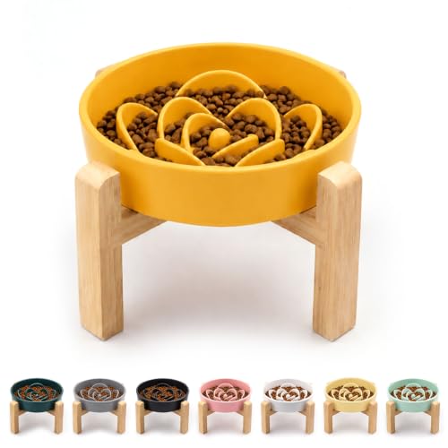8.66 in Dog Bowl Ceramic Slow Feeder for Medium Large Dogs (Yellow / 8.66in)