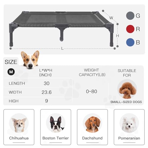 Elevated Dog Bed for Medium Dogs (M (30"Lx 23"Wx6.3"H) / Grey)