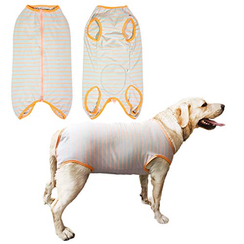 Dog’s Recovery Suit Post Surgery Shirt for Female Male Dog (3xl / grey orange stripe)