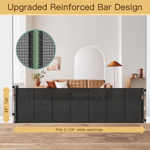Reinforced 159 Inch Extra Wide Baby Gate for Large Opening with Support Rod (Black / 37" Tall x 159" Wide（ With Reinforced Bar ）)