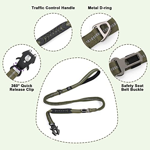 Tactical Shock Absorbing Bungee Dog Leash Heavy Duty (Ranger Green / Aviation aluminum)