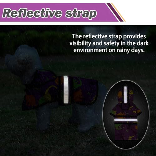 Dog Raincoat Hooded Slicker Poncho with Leash Hole (M:15-20lbs / Cool Dinosaur)