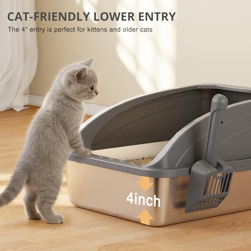 Stainless Steel Cat Litter Box with Lid (Dark Gray)