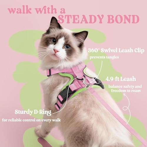 Cat Harness and Leash Set (S / Pink & Light Green)