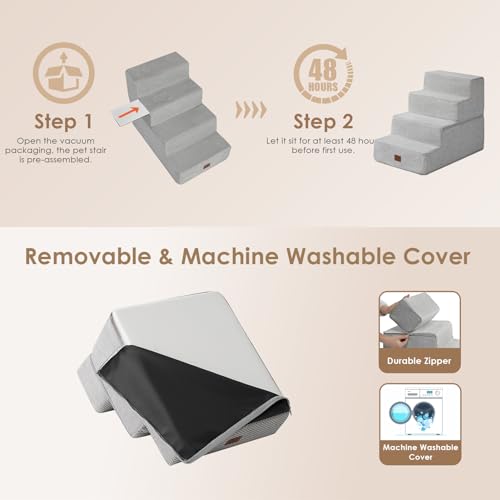 Dog Stairs for Bed 18" H (Light Grey / Standard 15" x 24" x 18")