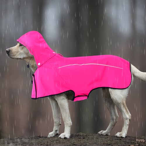 Dog Raincoat Adjustable Waterproof Pet Rain Jacket (Hot Pink / Large)