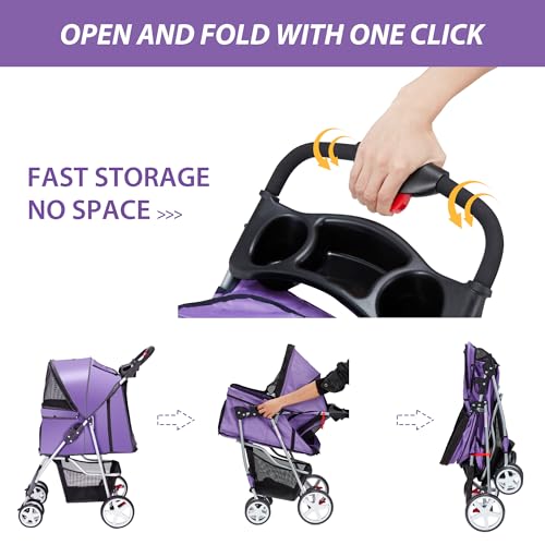 Foldable 4 Wheel Pet Stroller for Dogs Cats 10 (Purple)