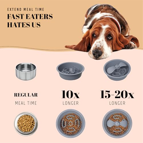 Slow Feeder Dog Bowls for Medium Breed (Petal Feeder Grey / 1.5 Cup - Fit 6.4-6.7'' Feeder Holes)