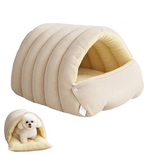 3-in-1 Detachable Winter Warm Pet Cave Bed，Soft Enclosed Cozy Cat House for Indoor Cats, Polyester Plush Fabric, Winter Pet Shelter, Small Pet Cubby, 17.7 * 11.8 * 7.5inchs,Beige (Beige / Medium)