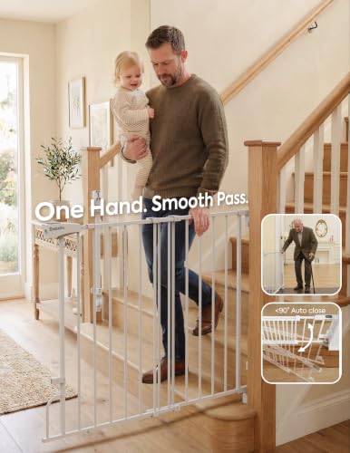 Removable & No Bottom Bar Baby Gate (White / 35.5-55" W, 30" H-Extra Wide)