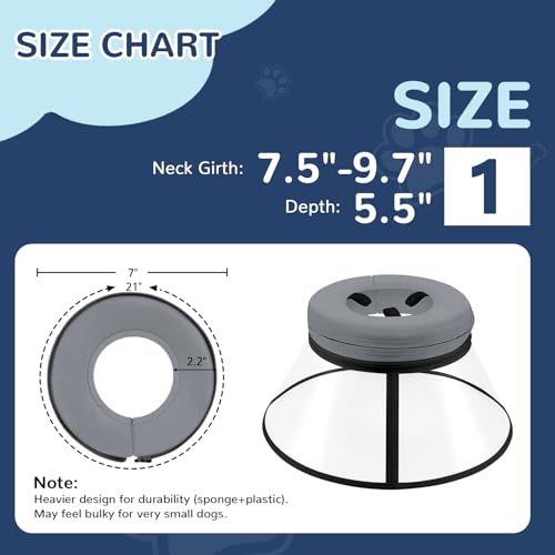 Sponge Core Dog Cone (Gray / Size 1(Neck: 7.5"- 9.7"))