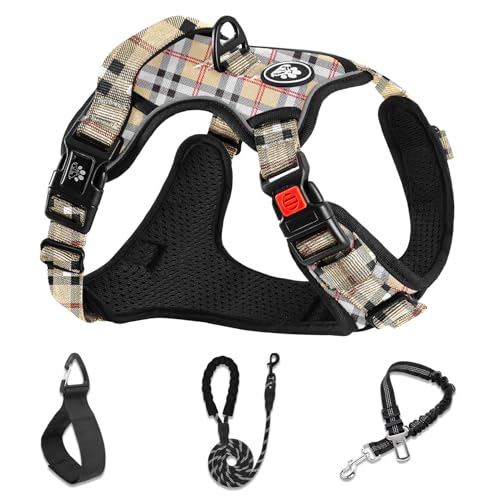 Dog Harness for Medium Sized Dog (Checkered Beige / Medium)