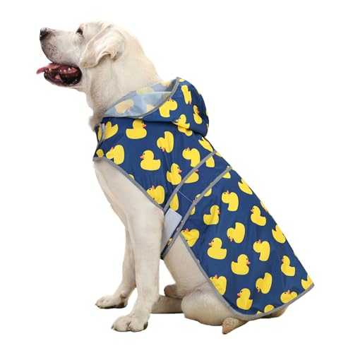 Dog Raincoat Waterproof Dog Rain Jacket with Hood (Navy Blue Duck / X-Large)