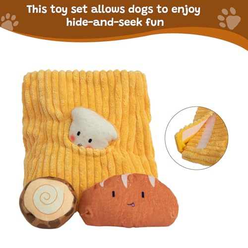 Squeaky Hide and Seek Dog Toys for Small and Medium Dogs (Bread)
