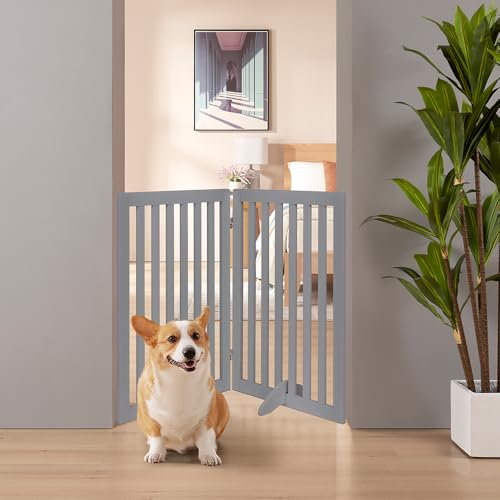 36”H Free Standing Pet Gate for Dog Cat (Gray / 40"W×36"H)