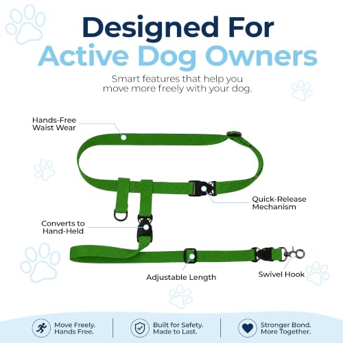 Hands Free Dog Leash (Regular Dog System (Large Belt (27"- 50" Waist)) / Green)