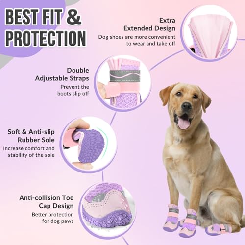 Dog Shoes for Large Small Medium Dogs (Pink / #7 (Width 2.8 inch) for 63-78 lbs)