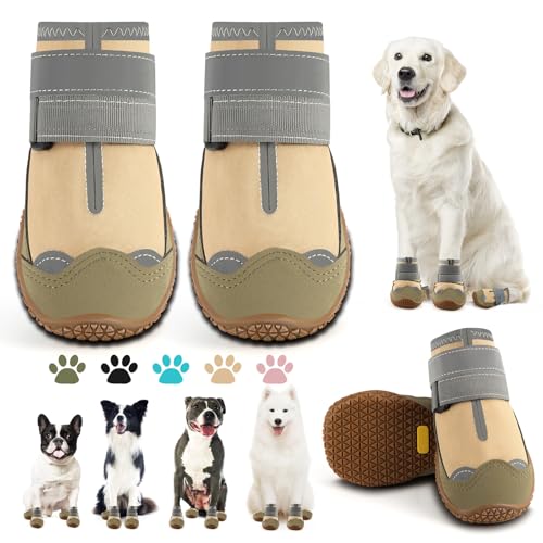 Dog Boots for Large Dogs (Light Khaki / Width 2.55 Inch)