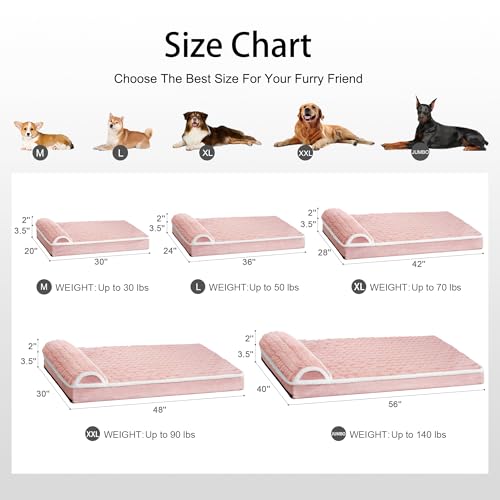 Orthopedic Large Dog Bed Pillow Pet Sofa Bed 56''X40'' Pink (Pink / 56"L x 40"W x 3.5"Th)
