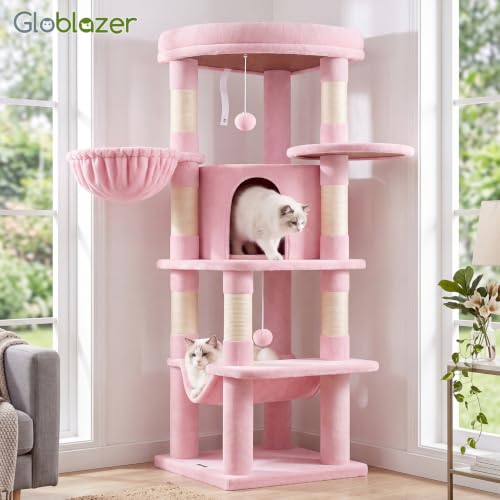 Pink Corner Cat Tree Tower with Scratching Post (51inch / Pink)