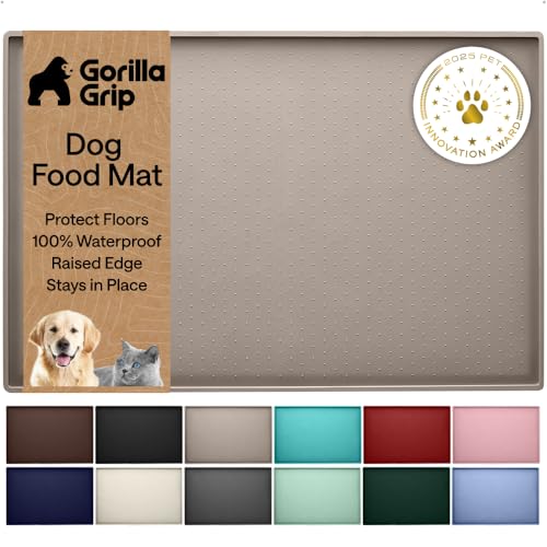 Dog Food Mat 100% Waterproof Silicone (Beige / 23"l X 15"w)