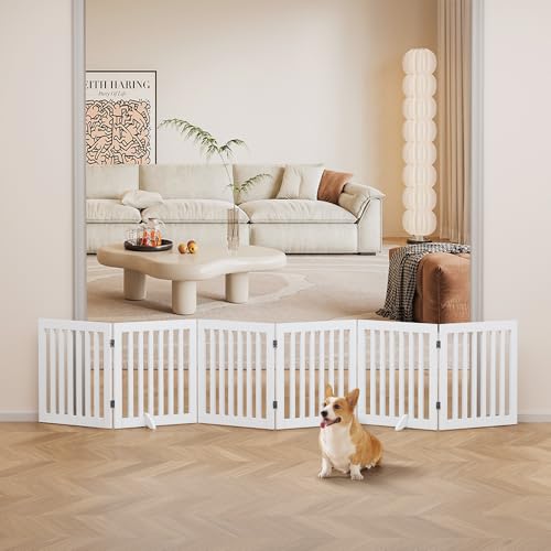120" Extra Wide Pet Gate and Pet Playpen Combination for Dog Cat (White / 120"W×24"H)