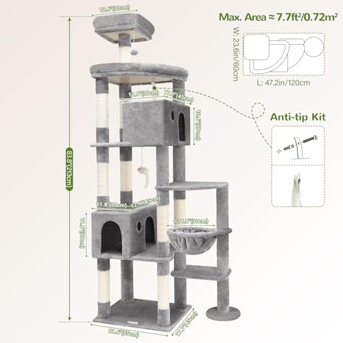 Giant Cat Tree for Indoor Large Cats (83inch / Ligth Grey)