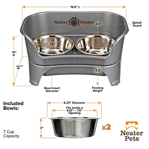 Express Mess Proof Dog Bowls Elevated for Medium to Large Sized Breed (Medium to Large w/ Standard Bowls / Gunmetal Grey)