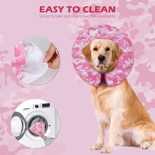 Inflatable Recovery Dog Cone Collar (Pink Camo / Medium (Neck:8''-10''))
