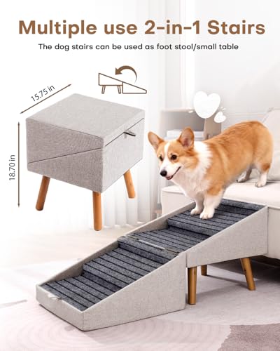 Split Ottoman Dog Ramp for Couch and Bed (17.13" H- Apricot)