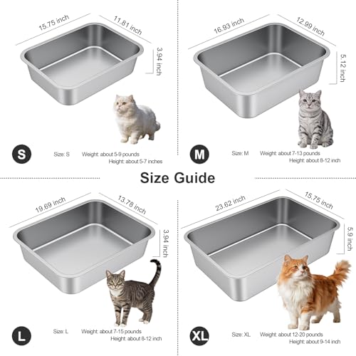 Stainless Steel High Sided Cat Litter Box (16.93"L x 12.99"W x 5.12"H)