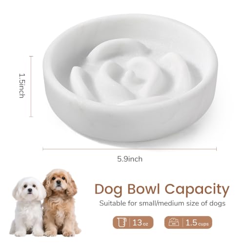 Marble Slow Feeder Dog Bowl (Fantasy White)