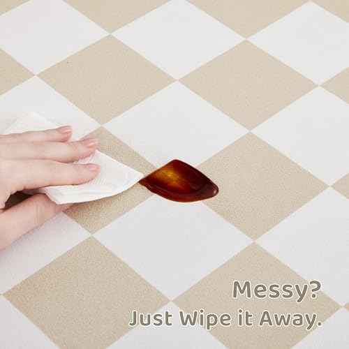 Checkered Dog Feeding Mat (24"L x 16"W / Beige)