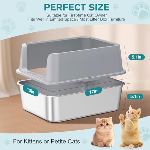 Stainless Steel Cat Litter Box (Light Grey-M)