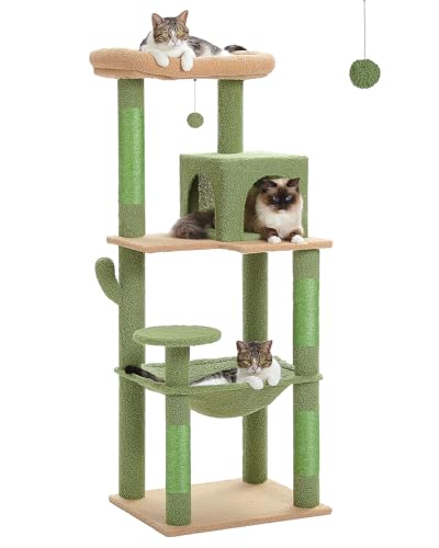 56.3" Cactus Cat Tree with Metal Hammock (Green / 56.3in)
