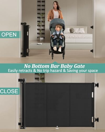 71 inch Reinforced Retractable Baby Gates 34 inch Tall (Black / 34" Tall x 71" Wide)