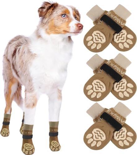 6PCS Anti Slip Dog Socks to Prevent Licking Paws (X-small (6 Count) / Khaki)