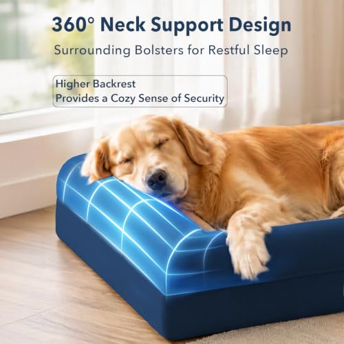 Orthopedic Dog Bed Waterproof Pet Sofa for Large Sized Dogs (Navy / 36.0"L x 27.0"W x 7"Th)
