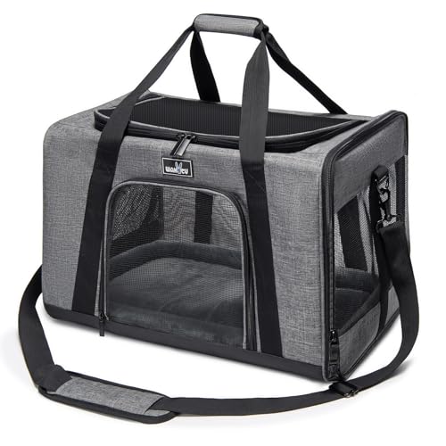 Cat Carrier Soft for Medium or Large Cats for Car Travel Camping (19.3"L x 13"W x 13"H / 1.0 Grey)