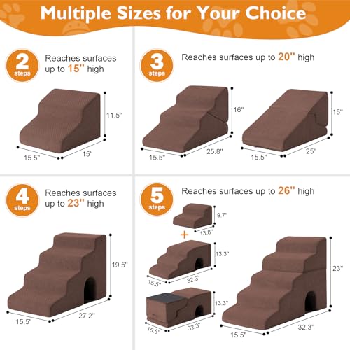Dog Stairs for Small Dogs 16’’ H (Brown / Standard 15.5''x25.8''x16'')