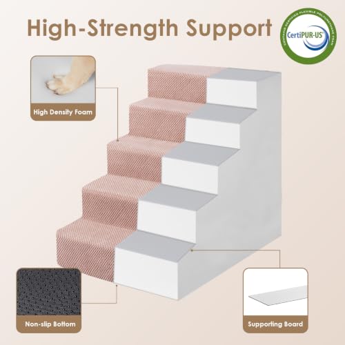Dog Stairs for Bed 22.5" H (Pink / Extra Wide 17.7" x 35" x 22.5")